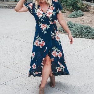 Floral High-Low Wrap Dress